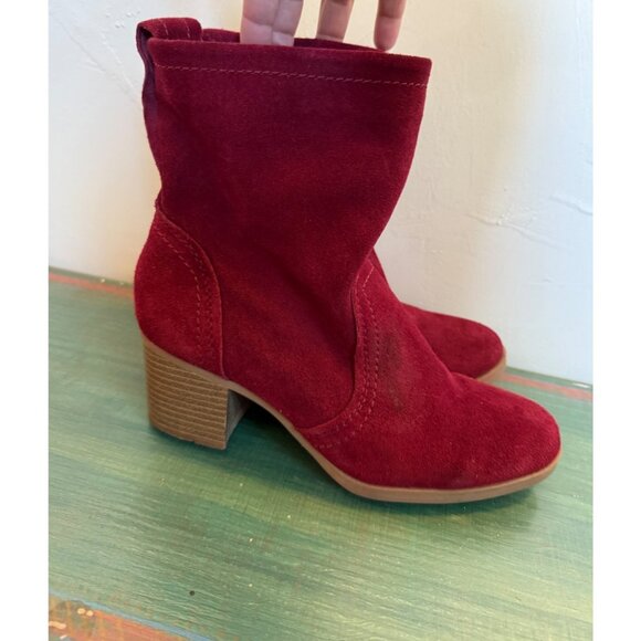 Canyon River Blues Boots Womens 8 Red Savannah Slouch Mid Suede Pull On Heels - Picture 3 of 10
